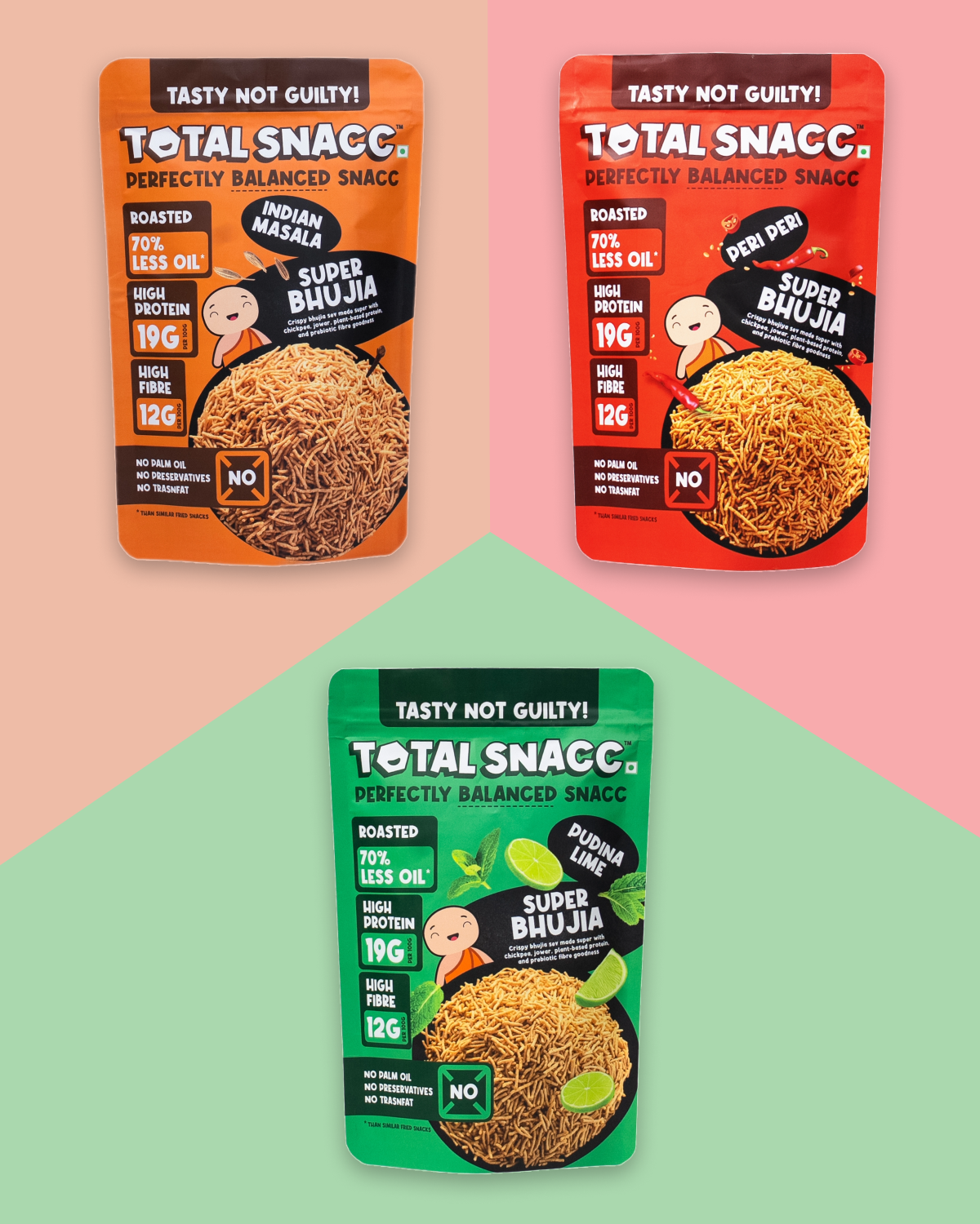 Super Bhujia Combo (Indian Masala, Peri peri, Pudina Lime)