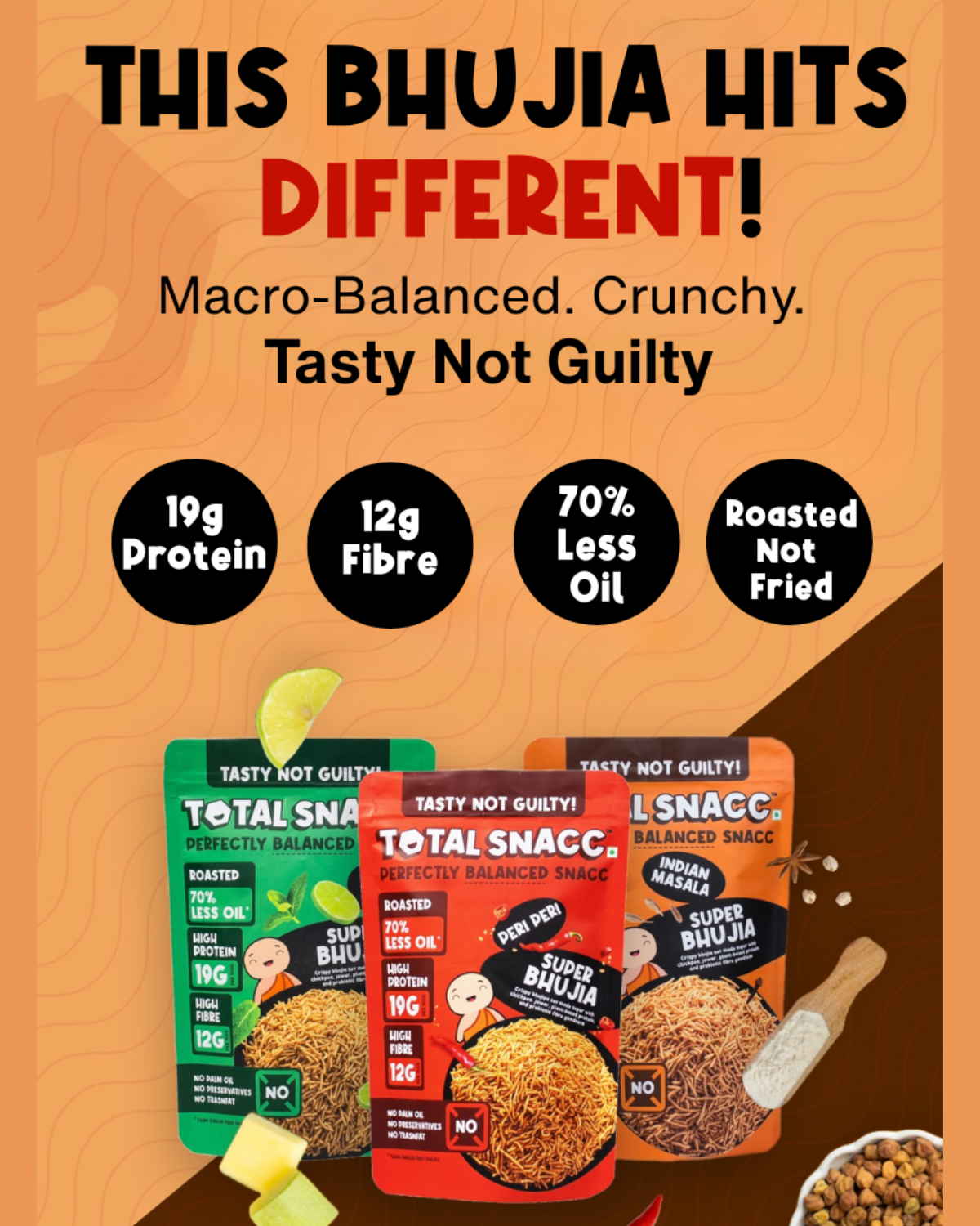 Roasted Protein Bhujia Combo (Indian Masala, Peri peri, Pudina Lime)