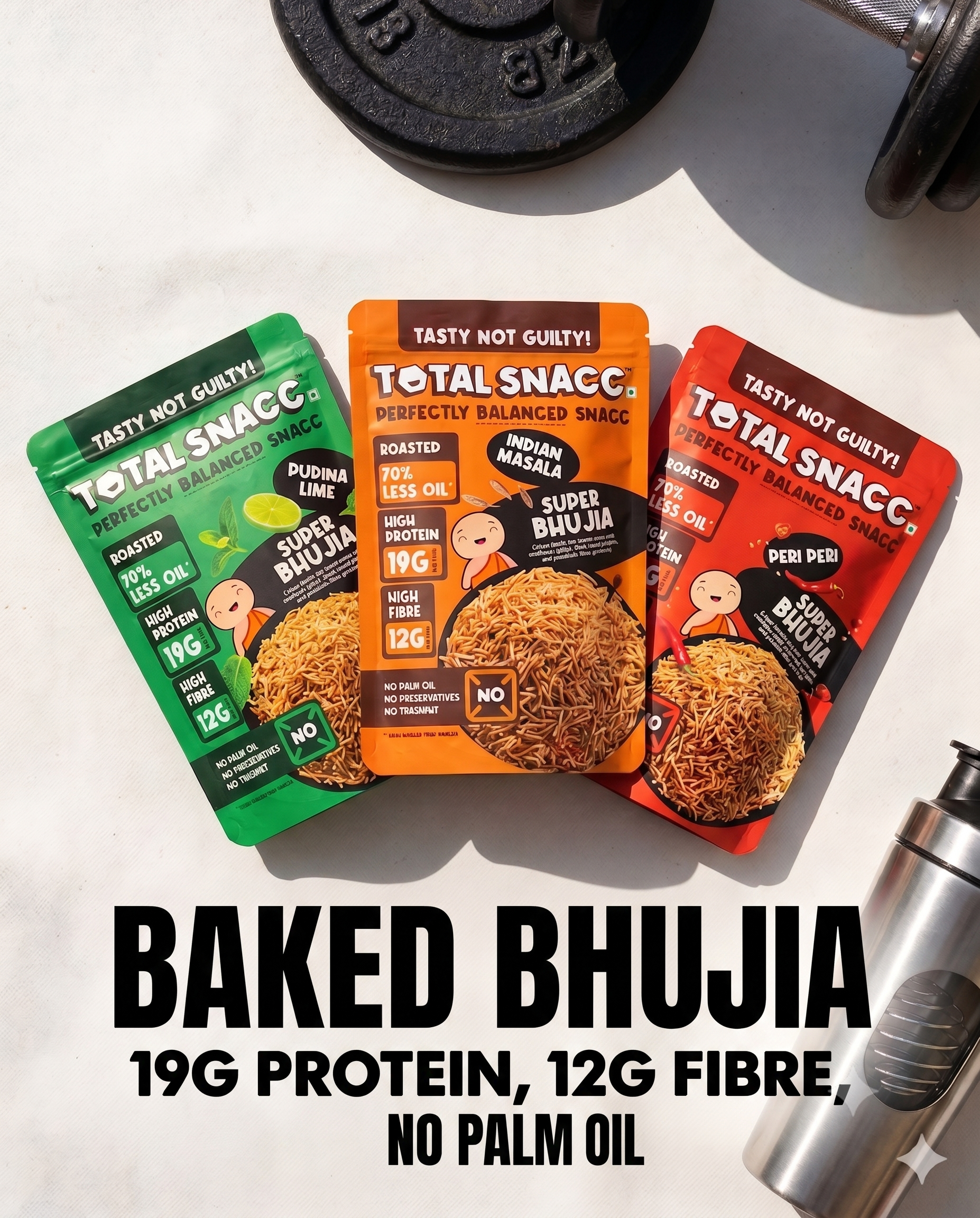 Roasted Protein Bhujia Combo (Indian Masala, Peri peri, Pudina Lime)